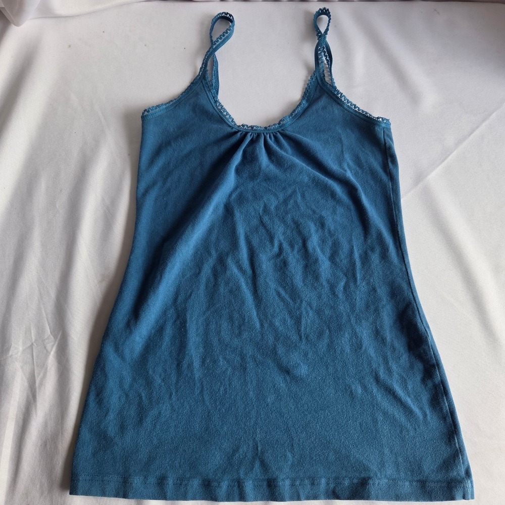 BKE Teal Blue Crochet Lace Trim Camisole Tank Top Large 190780